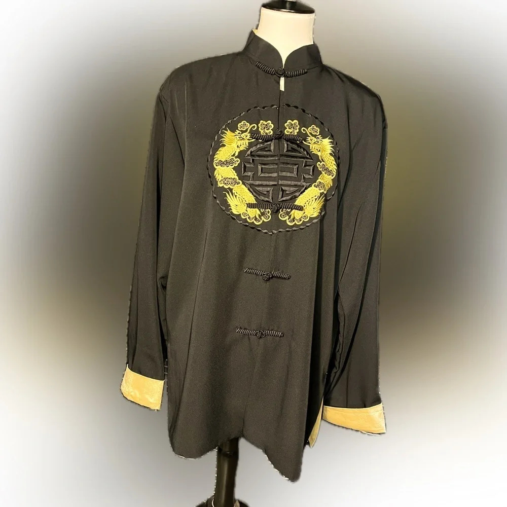 Vintage Chinese Dragon Embroidered Smoking Jacket MiMi Mandarin Unisex, XXL